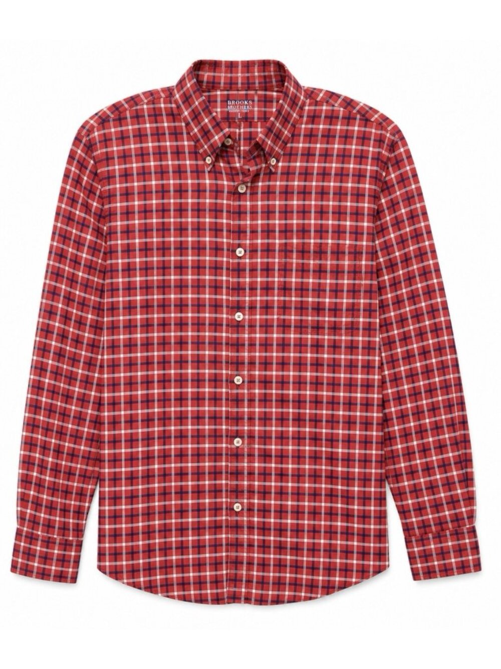 Brooks Brothers Shirt Mens Large Button Down Red Plaid Nylon Performance Stretch